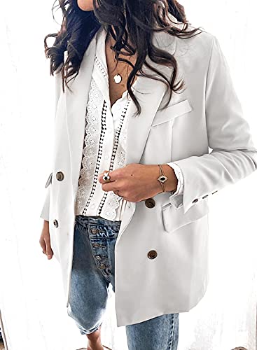 Womens Casual Pocketed Blazer Front Open Jacket With Two Vetical Closure Buttons