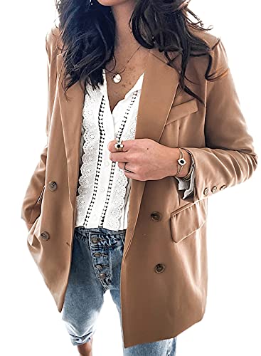 Womens Casual Pocketed Blazer Front Open Jacket With Two Vetical Closure Buttons