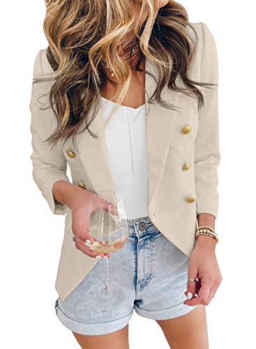Womens Casual Pocketed Blazer Front Open Jacket With Three Vertical Closure Buttons
