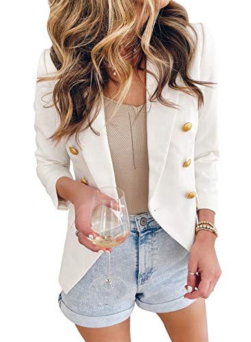 Womens Casual Pocketed Blazer Front Open Jacket With Three Vertical Closure Buttons