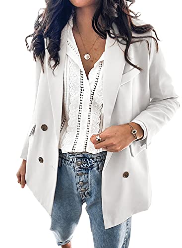 Womens Casual Pocketed Blazer Front Open Jacket With Two Vetical Closure Buttons