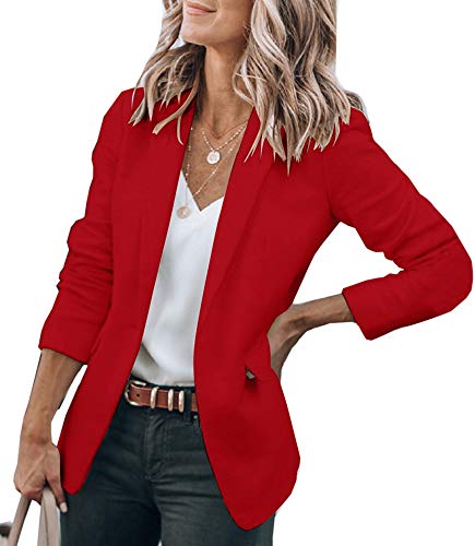Womens Basic Colors Blazer Open Front Long Sleeve Casual Jacket