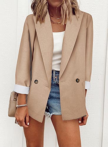 Womens Casual Pocketed Blazer Front Open Jacket With Two Horizontal Closure Buttons
