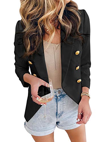 Womens Casual Pocketed Blazer Front Open Jacket With Three Vertical Closure Buttons