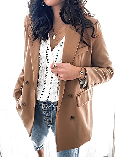 Womens Casual Pocketed Blazer Front Open Jacket With Two Vetical Closure Buttons