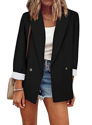 Womens Casual Pocketed Blazer Front Open Jacket With Two Horizontal Closure Buttons