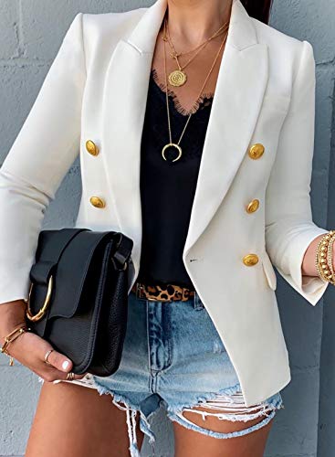 Womens Casual Pocketed Blazer Front Open Jacket With Three Vertical Closure Buttons