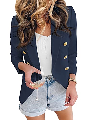 Womens Casual Pocketed Blazer Front Open Jacket With Three Vertical Closure Buttons