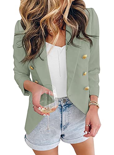 Womens Casual Pocketed Blazer Front Open Jacket With Three Vertical Closure Buttons