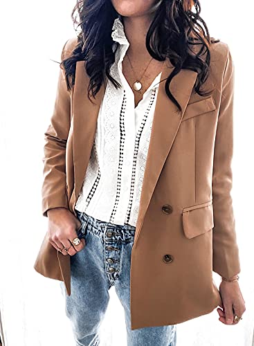 Womens Casual Pocketed Blazer Front Open Jacket With Two Vetical Closure Buttons