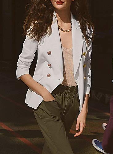 Womens Casual Pocketed Blazer Front Open Jacket With Three Vertical Closure Buttons