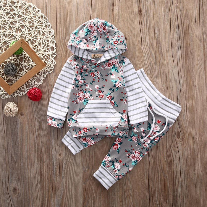 2PCS Floral Striped Full Printed Baby Set