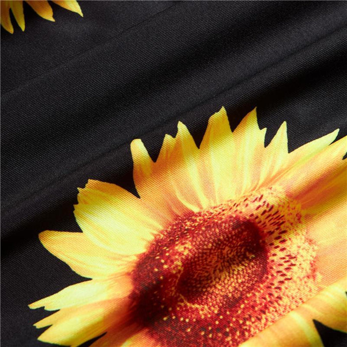 Sunflower Print Stitching Solid Tank Dresses for Mommy and Me