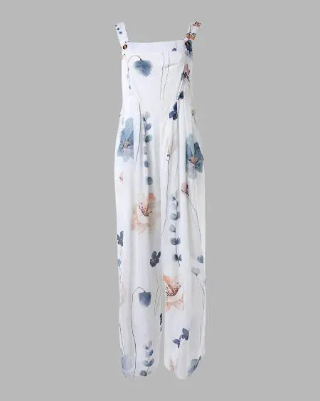 Suspender Jumpsuit with Floral Print & Wide Leg Design