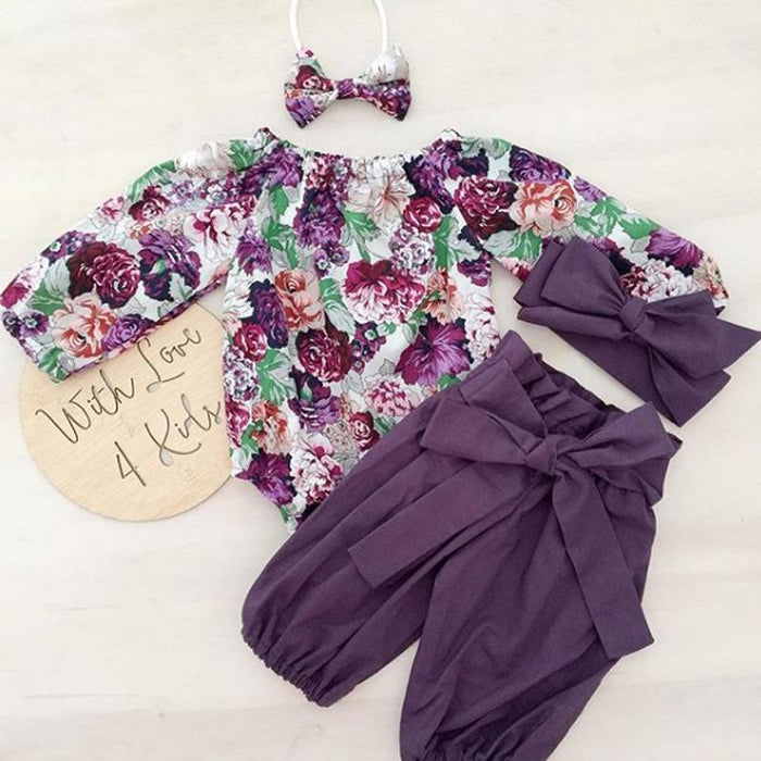 Conjunto de ropa para bebés y niñas, mameluco, pantalones florales, polainas