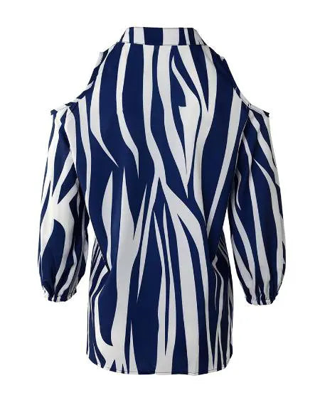 Cold Shoulder Top with Zebra Stripe Print & Zip Front