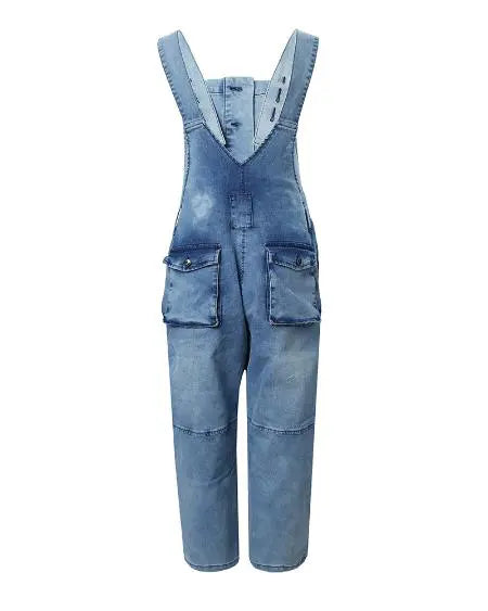 Denim jarretel-jumpsuit met knopen en zakken 