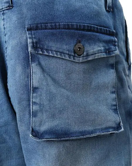 Buttoned Denim Suspender Jumpsuit with Pockets