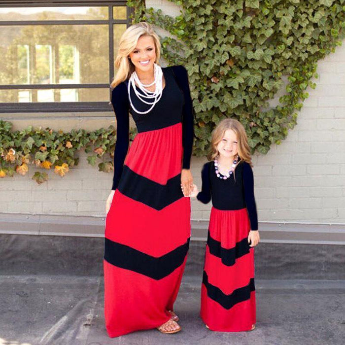 Color Block Long-Sleeve Dress for Mommy and Me