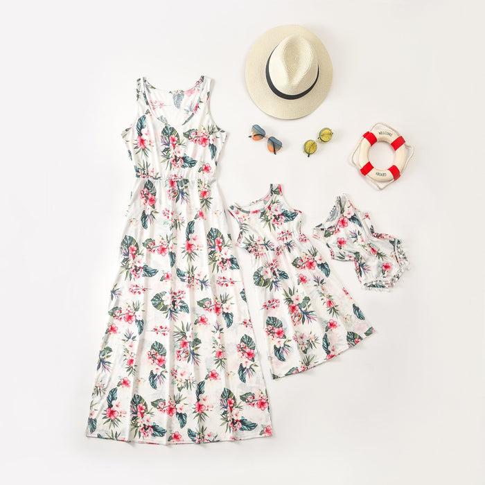 Vestidos a juego con chaleco estampado floral