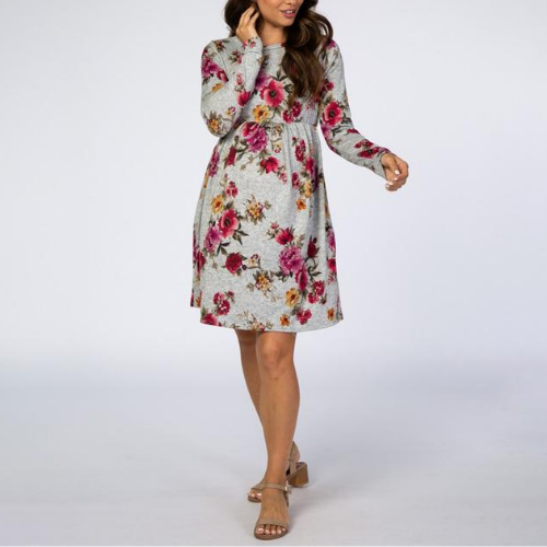Pure Color Floral Long Sleeve Maternity Skirt