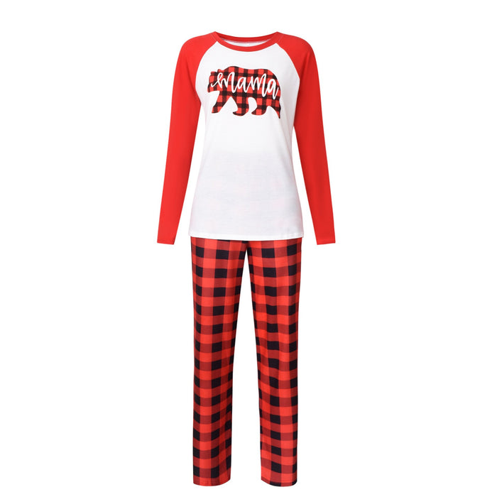 Family Matching  Bear Print Plaid Christmas Pajamas Set