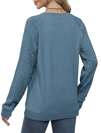 Elegant damessweatshirt - Verfijnde ronde hals met kabelgebreide mouwen 