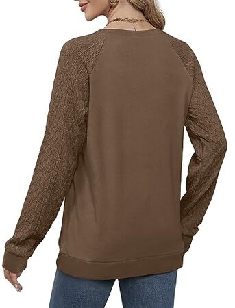 Elegant Women's Sweatshirt - Sophisticated Crewneck with Cable Knit Sleeves