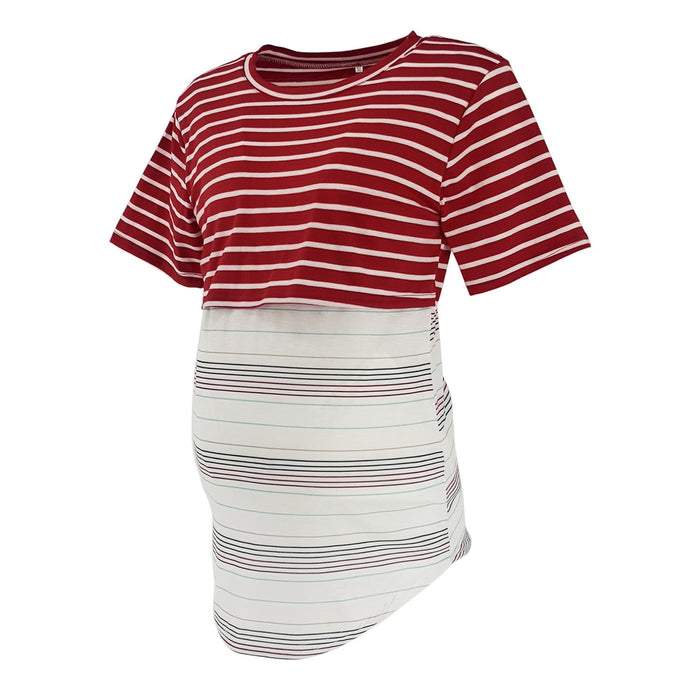 Casual Striped Short-sleeve Nursing Tee