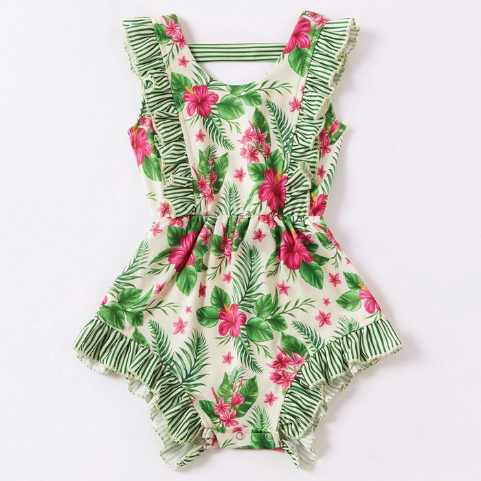 Summer New Stripe Floral Tank Dresses Romper for Mommy and Me