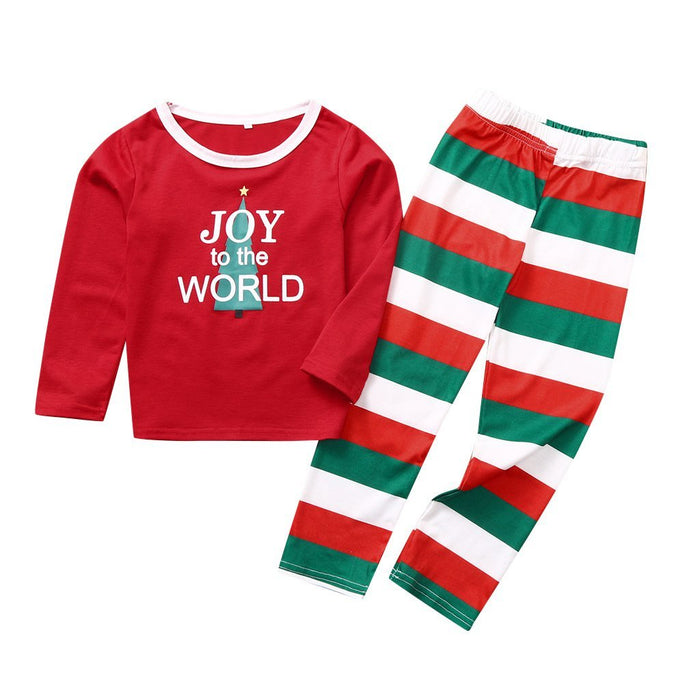 Family Matching Christmas Tree Print Striped Pajamas Set