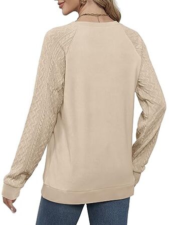 Elegant Women's Sweatshirt - Sophisticated Crewneck with Cable Knit Sleeves