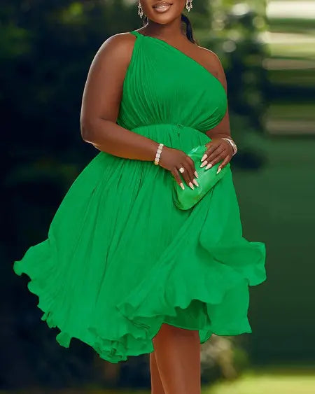Vestido de fiesta plisado de un solo hombro 
