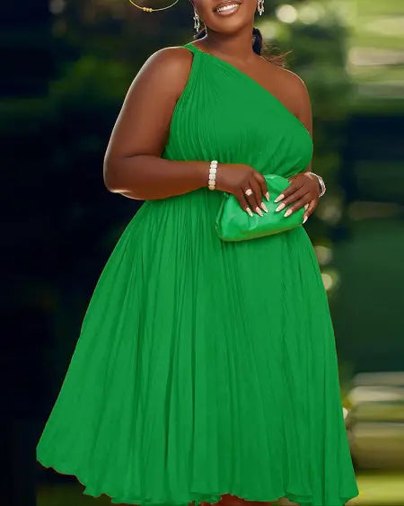 Vestido de fiesta plisado de un solo hombro 