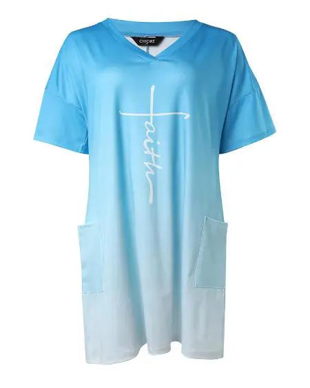 Vestido ombré de talla grande con estampado de letras Faith 