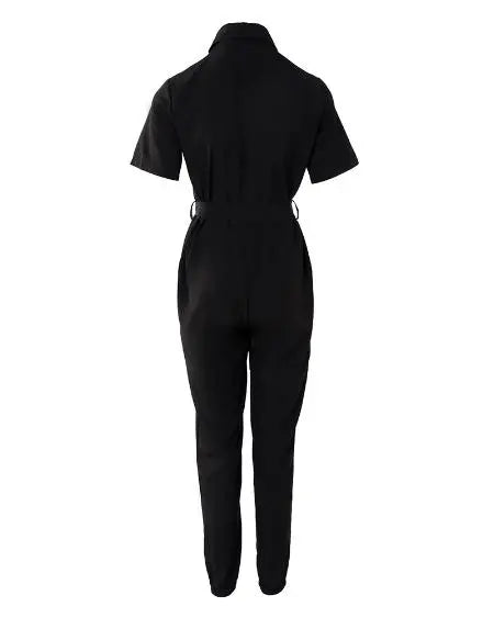Short-Sleeved Jumpsuit with Pockets and Buttons