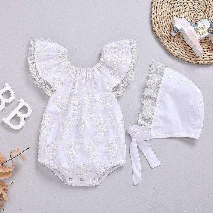 2-piece Solid Ruffle Lace Bodysuit & Hat for Baby Girl