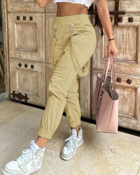 Suspender Pants with Pocket Design & Cuffed Detail