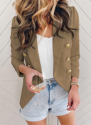 Womens Casual Pocketed Blazer Front Open Jacket With Three Vertical Closure Buttons