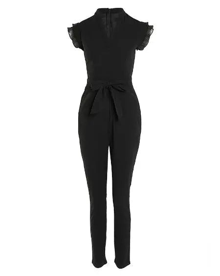 Belted Jumpsuit with Flutter Sleeves & Pockets