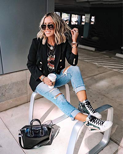 Womens Casual Pocketed Blazer Front Open Jacket With Three Vertical Closure Buttons