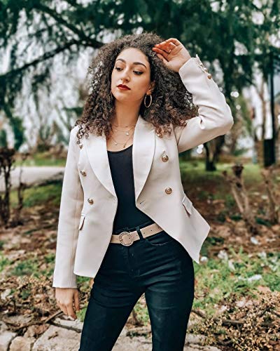 Womens Casual Pocketed Blazer Front Open Jacket With Three Vertical Closure Buttons