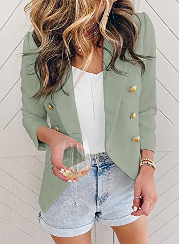 Womens Casual Pocketed Blazer Front Open Jacket With Three Vertical Closure Buttons