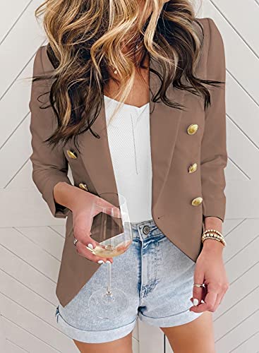 Womens Casual Pocketed Blazer Front Open Jacket With Three Vertical Closure Buttons