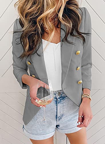 Womens Casual Pocketed Blazer Front Open Jacket With Three Vertical Closure Buttons