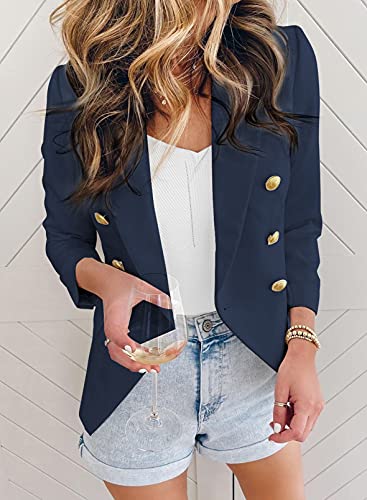 Womens Casual Pocketed Blazer Front Open Jacket With Three Vertical Closure Buttons