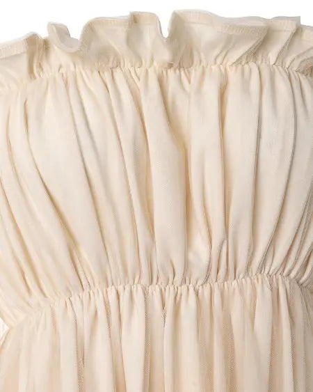 Doorzichtige mesh-swingjurk met off-shoulder en ruches 