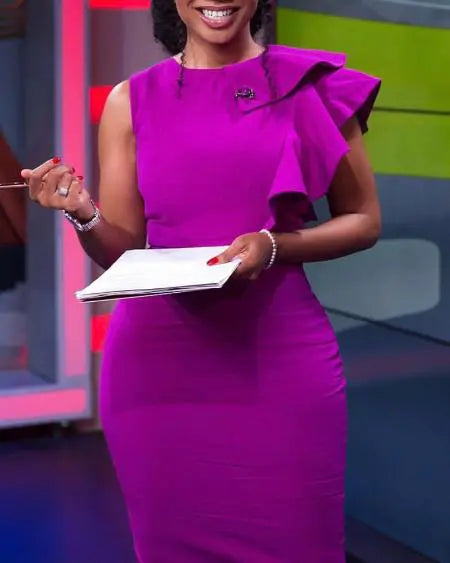 Sleeveless Work Dress with Ruffle Trim