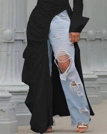 Plus Size Longline Top with Ruching & High Slit