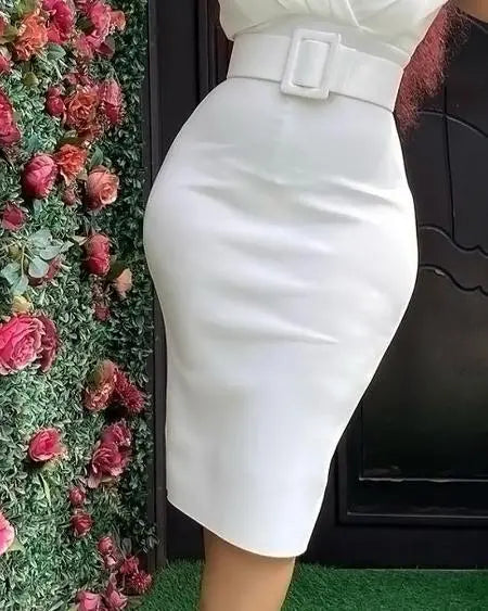 V-Neck Work Dress with Cap Sleeves